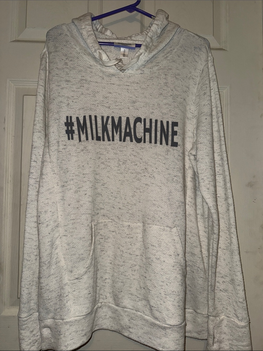 Motherhood White Heather "#MILKMACHINE" Nursing Hoodie